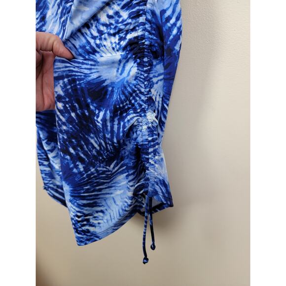 Lands' End Women's Scoop Neck Swim Dress Ruched Adjustable Straps Blue Sz 8 - Picture 2 of 6